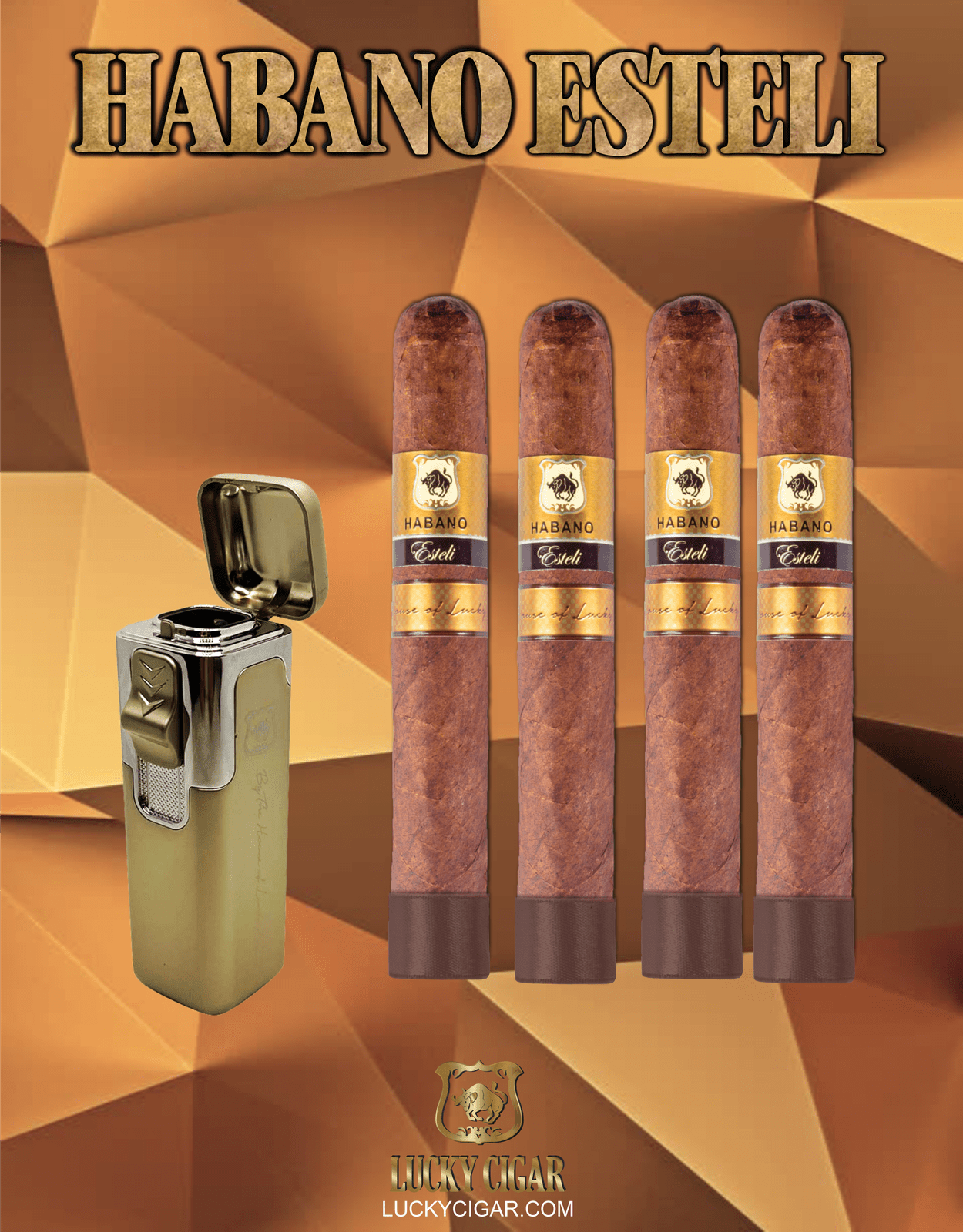 Habano Cigars: Habano Esteli by Lucky Cigar: Set of 4 Cigars, 4 Robusto with Torch