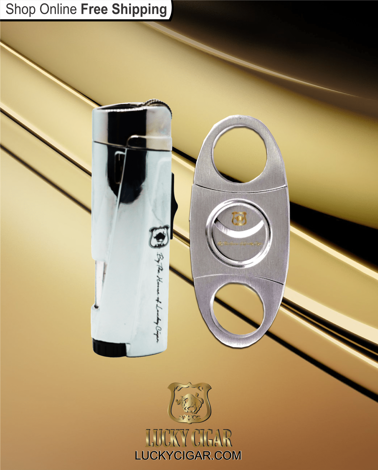 Cigar Lifestyle Accessories: Set of Torch, Cutter in Chrome