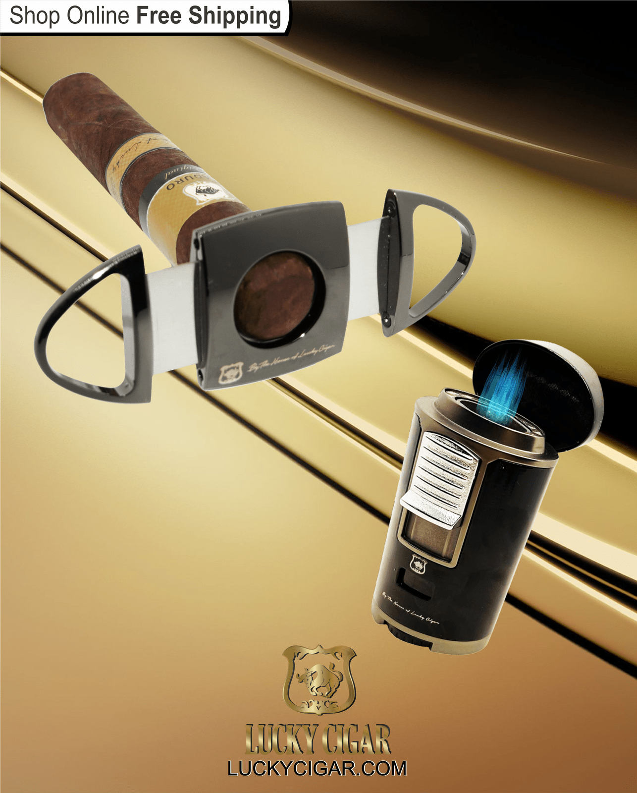 Cigar Lifestyle Accessories: Set of 1 Maduro Cigars with Lighter, Cutter